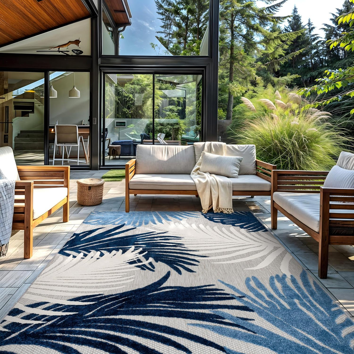 Rugshop Navy Lucca Contemporary Floral Indoor/Outdoor Area Rug Durable Polypropylene, Weather Resistant, Easy to Clean Perfect for Patio, Backyard, Deck and Outdoor Lounge 7'10" x 10'