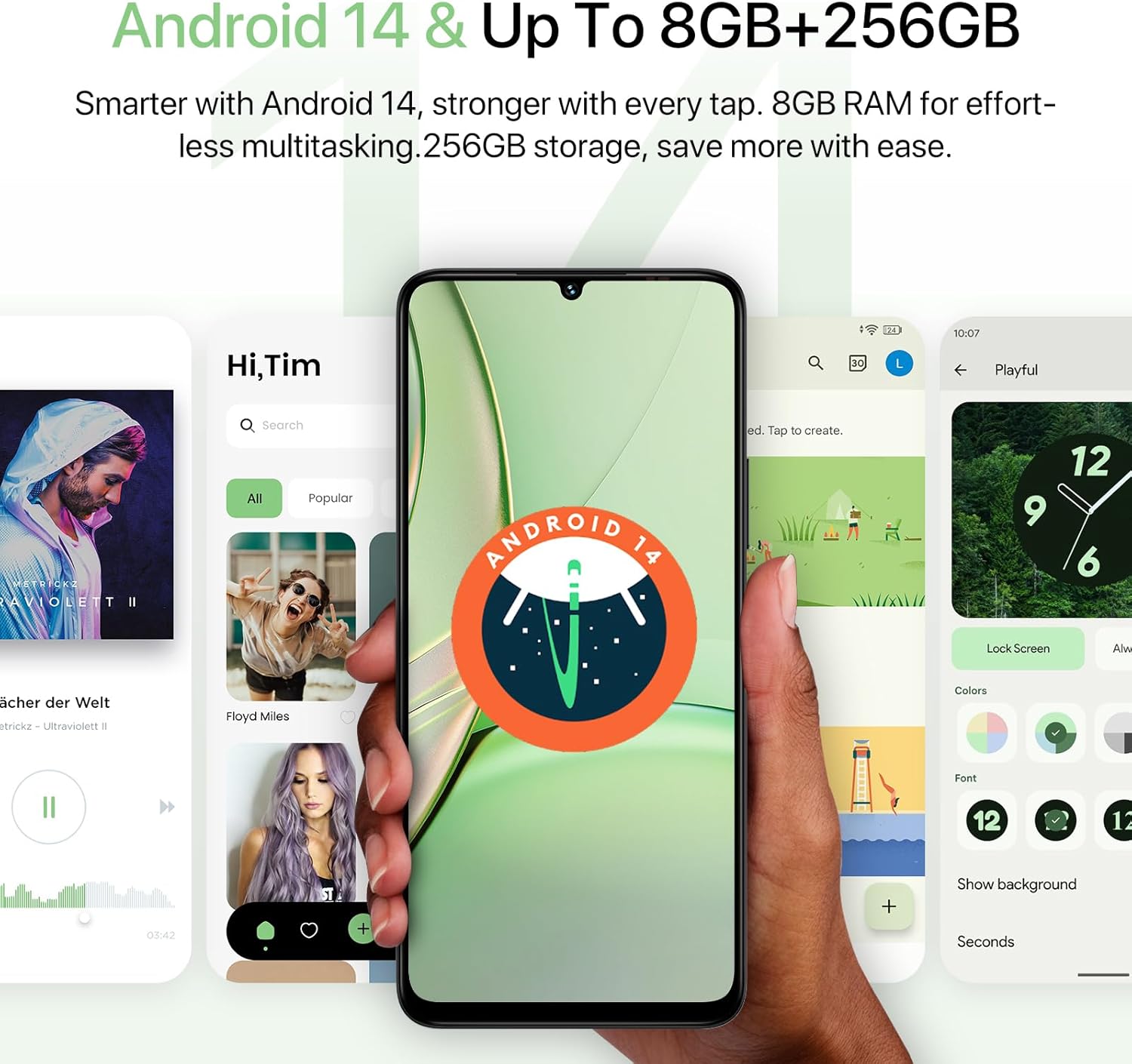 UMIDIGI Unlocked Phone,G9T Android 14 Cell Phone,8(4+4)+256GB 1TB Octa-Core,6.75" HD+ Smartphone,5000mAh,AI Face & Fingerprint Unlock,4G Dual SIM Phone,GPS,FM Radio,Unlocked Android Phones