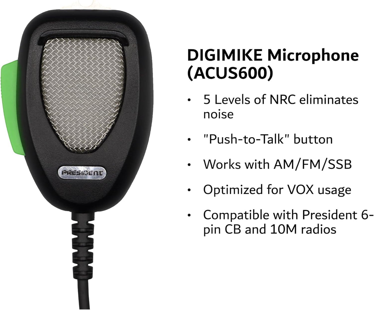 George FCC AM/FM/SSB CB Radio with DIGIMIKE Microphone, CTCSS/DCS, Large 7 Color LCD Display, Weather Channel/Alert, ASC, VOX, Scan Skip, USB Port, NRC, Automatic SWR, PA, with Keychain