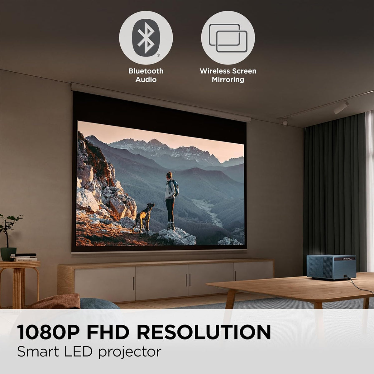 ViewSonic LX60HD LED Portable Projector w/ Built-in Google TV and Netflix, Auto Focus, Bluetooth, and Wi-Fi (Renewed)