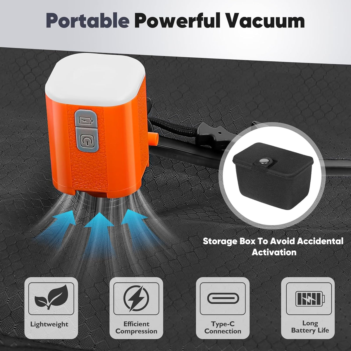 Vacuum Compression Bag with Travel Pump - Waterproof, Reusable, Hard Storage case, Portable Travel Bag Vacuum Bag Kit, Suitable for Camping, Gym, Beach, Moving (Black Bag + Pump)