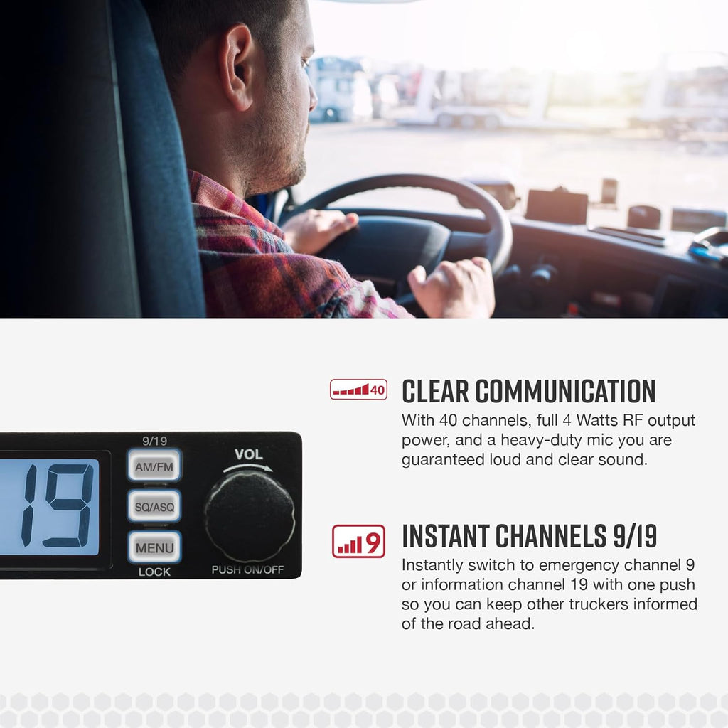 Cobra 19 MINI CB Radio & Cobra HGA1500 42 Inch Magnetic Mount CB Antenna: Dual-Mode AM/FM, 440 Channels, VOX, Auto Squelch, Auto Power, 4-Watt Output, Long-Range Antenna for Clear Signal, Black