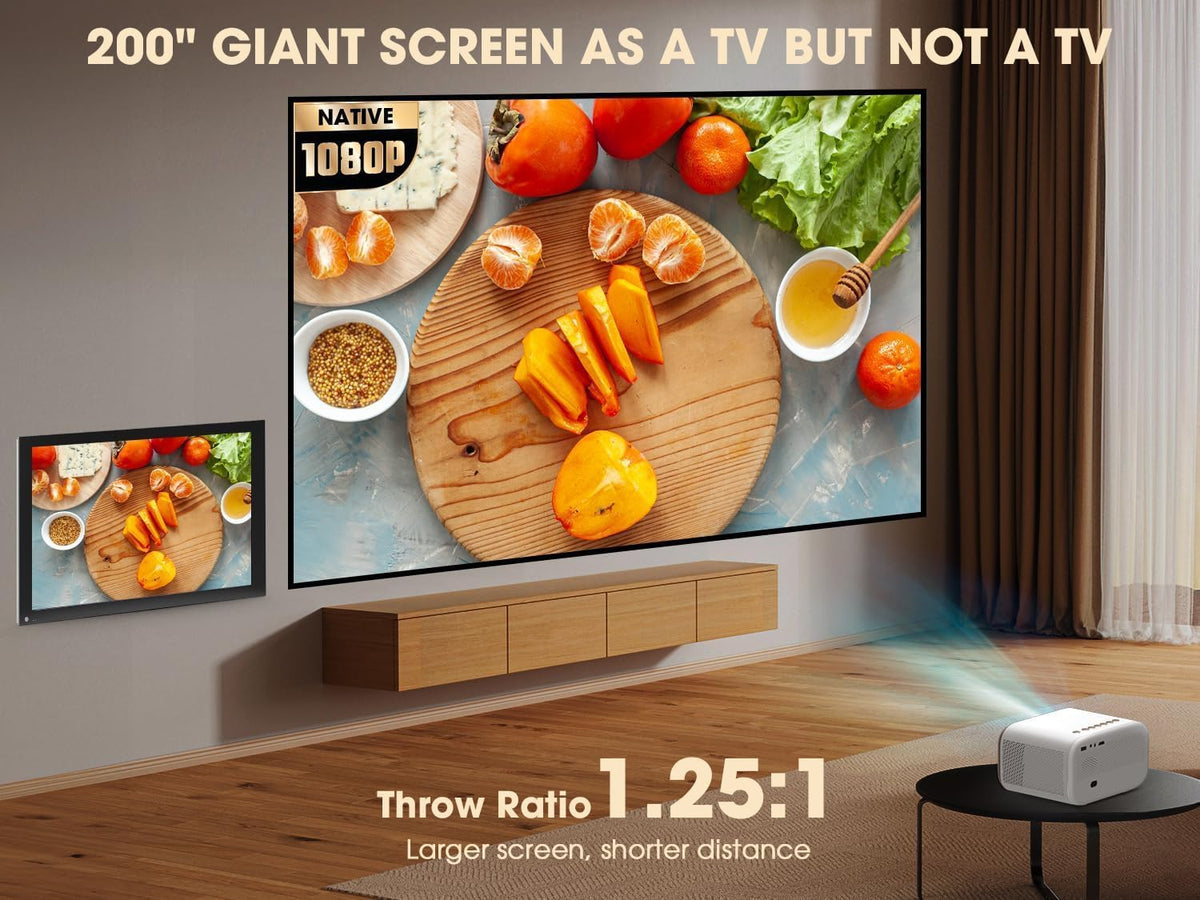 VIZONY Smart Projector with WiFi 6 & Bluetooth, Compatible with Netflix/YouTube/Prime Video Apps, Auto Focus & Keystone, Full-Sealed Optical Engine, Native 1080P