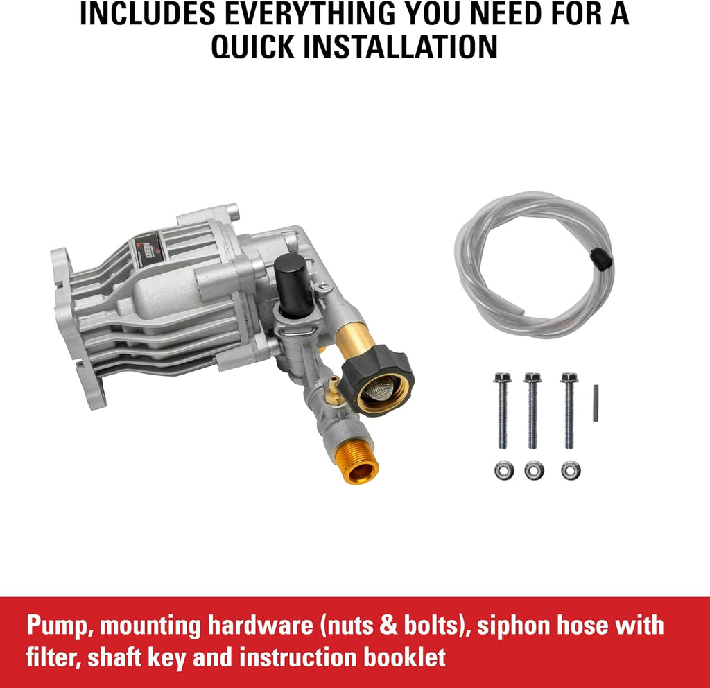 OEM Technologies 3300 PSI 2.4 GPM Replacement Pressure Washer Pump Kit, Horizontal Axial Cam Replacement Pump for Gas Pressure Washer, 3/4" Shaft, Includes Hardware and Siphon Tube (90028)