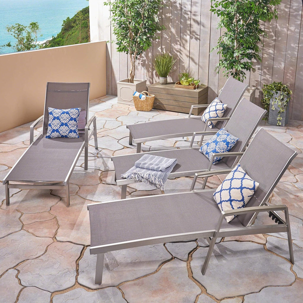 Christopher Knight Home Joy Outdoor Mesh and Aluminum Chaise Lounge (Set of 4), Gray