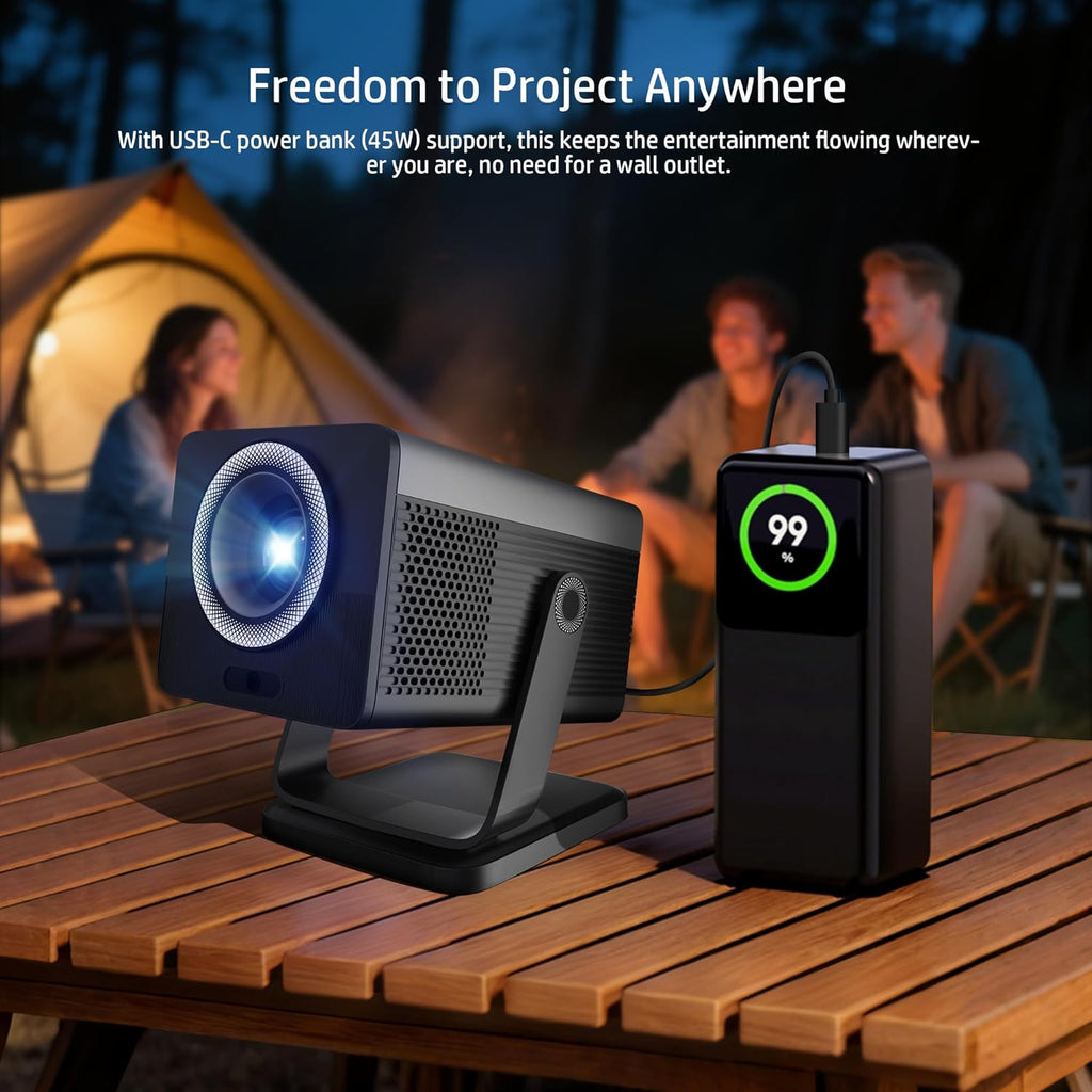 HP MC450 Smart Mini Portable Projector with WiFi & Bluetooth, Official Licensed Apps, Short Throw Projector with 4K Support, Voice Control, USB-C, Movie Projector for Bedroom & Outdoor