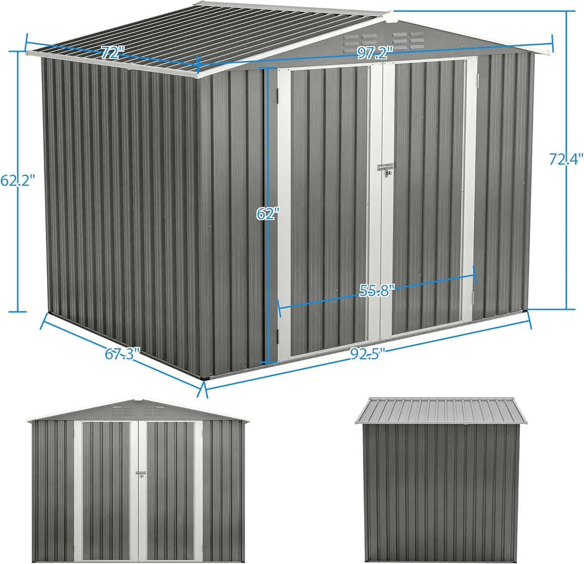 8x6 FT Outdoor Metal Storage Shed, Gray, with Floor Foundation, Lockable Hinged Doors, Air Vents, for Backyard and Lawn