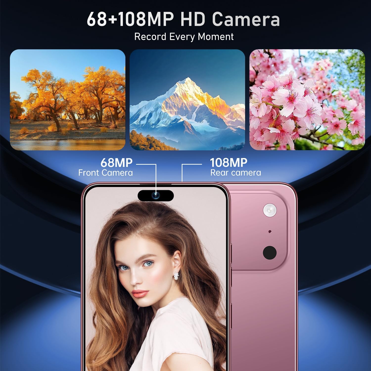 17 PMAX 12GB+512GB Smartphone Unlocked Cell Phone,6.99" HD Screen Android 15 5G Phones,Battery 7000mAh Unlocked The Phone,Fingerprint Button Unlock/GPS/Face ID/Dual SIM/5G (Rose Gold)