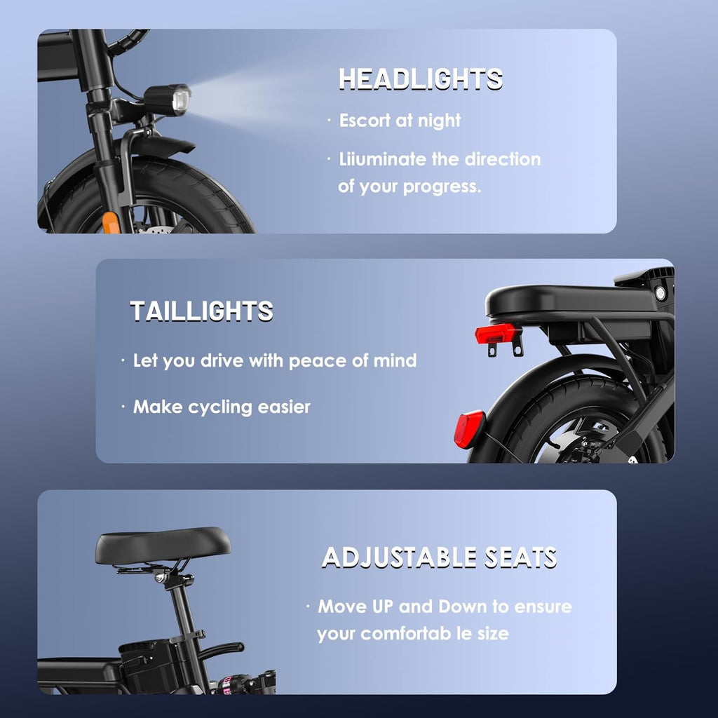 Foldable Electric Bike for Adults and Teens, 740W Peak Motor Ebike with 48V 10AH/20AH Removable Battery, 30-60 Miles PAS Range, 14" Folding Mini E-Bike, 20MPH Electric Bicycle for Daily Commuting