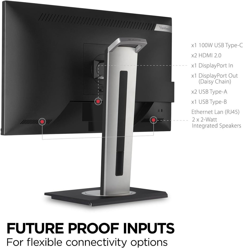 ViewSonic VG2756A-2K 27" IPS 1440p Docking Monitor with 100W USB C, Ethernet RJ45, HDMI, Display Port and 40 Degree Tilt (Renewed)