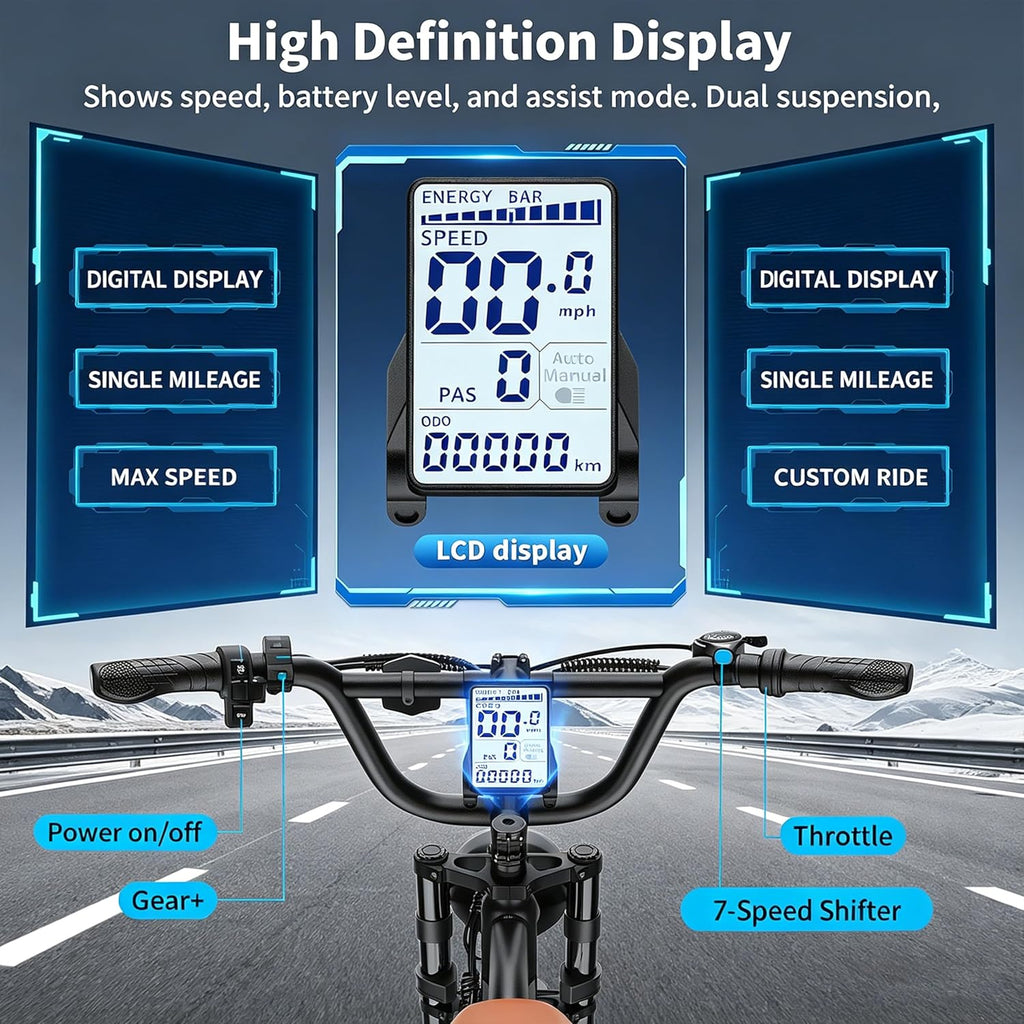 Electric Bike for Adults, 1500W Peak Motor 28 MPH 50Miles, Fat Tire Ebike with 48V Removable Battery 20"x4.0" ebikes for Adults Hydraulic Suspension and 7-Speed, All-Terrain Unisex ebikes