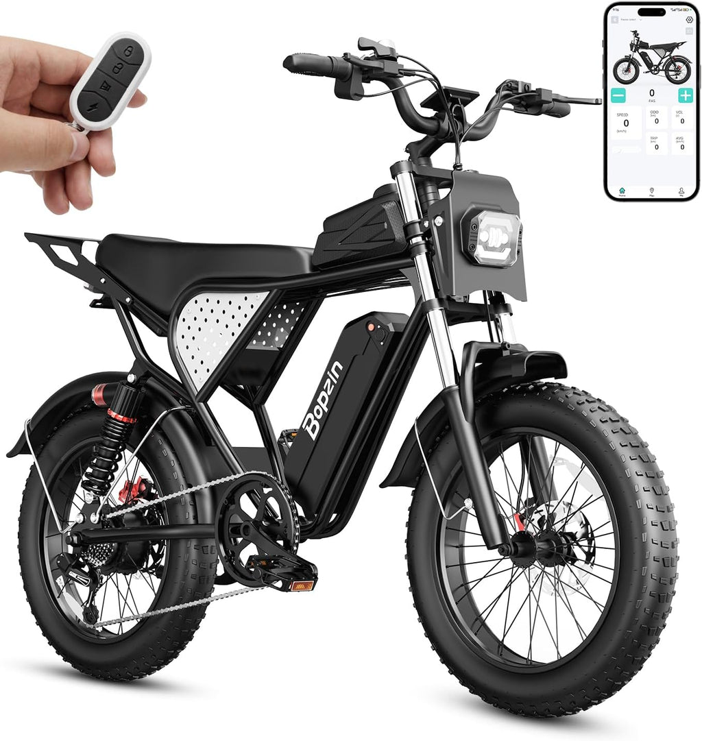 Bopzin Electric Bike for Adult 1500W Peak Motor, 35MPH Speed, 48V 25AH Removable Large Battery Up to 80 Miles Range, UL 2849 Certified, Dual Suspension, 20" Fat Tires E-Bike