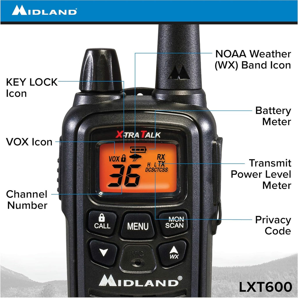 Midland LXT600VP3 36 Channel FRS Two-Way Radio - Up to 30 Mile Range Walkie Talkie - Black (Pack of 6)