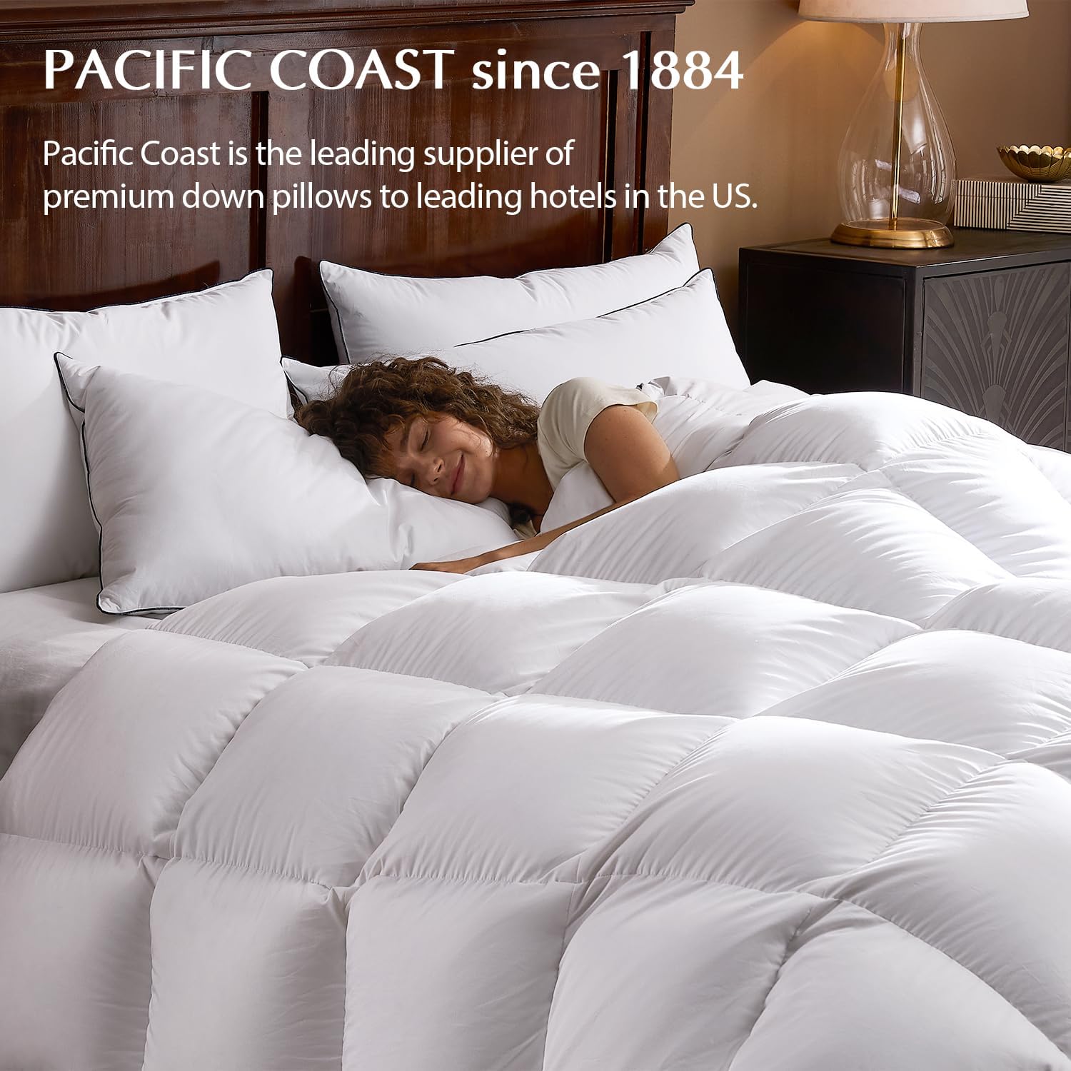 Pacific Coast Feather and Down Bed Pillows Standard Size Set of 2, Goose Feather and Down Hotel Pillow for Sleeping, Downproof, 3-Chamber, Medium Supportive, 100% Cotton Shell