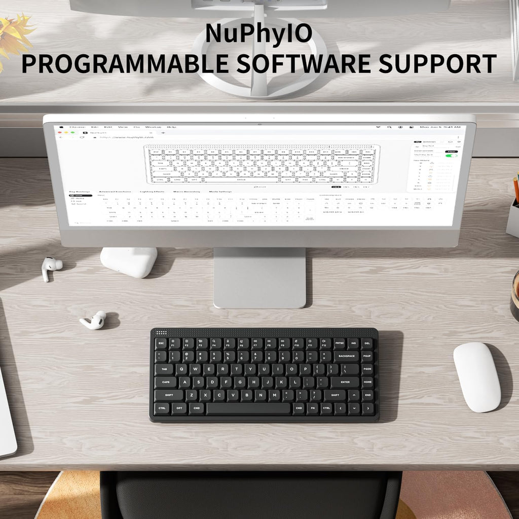 NuPhy Node75 Wireless Mechanical Keyboard, 75% Hot Swappable Custom Low Profile Keyboard, 84 Keys Computer Gaming Keyboards, Supports Touch Gestures, PBT Keycaps, RGB Backlit, Bluetooth/2.4GHz/USB-C