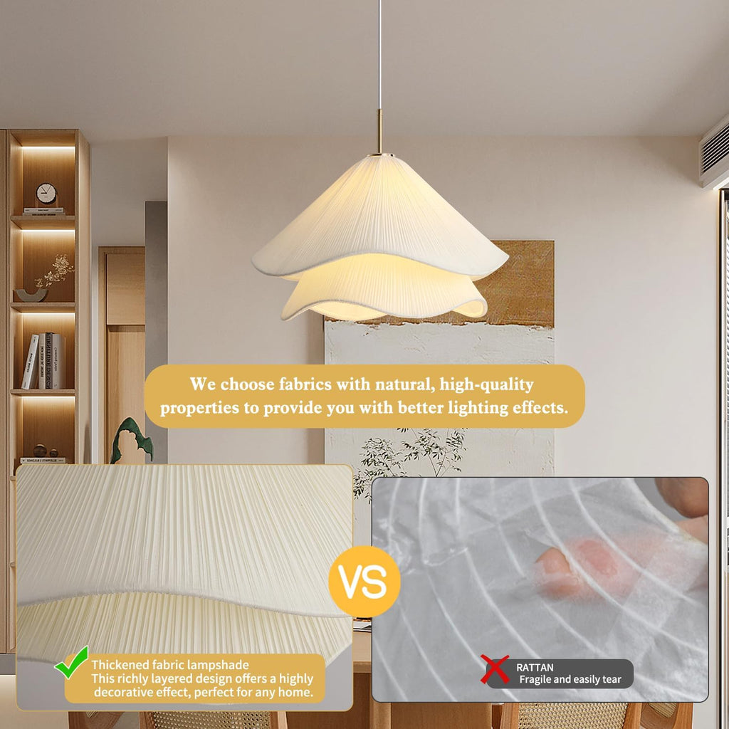 Modern Simple Hanging Lamp Cream Petal Fabric Chandelier Decoration Warm Romantic E26 Pendant Light For Indoor Living Dining Room Bedroom Home Pendant Lamp Kitchen Island Restaurant Cafe Light