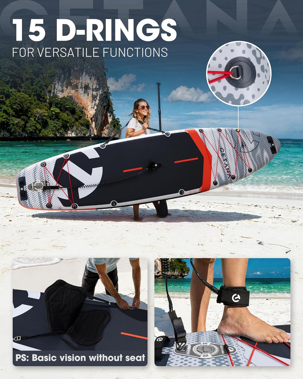 CETANA Extra Wide Inflatable Paddle Board 11'6 x 35" x 6", 450LB High Weight Capacity Wide Stable Stand Up Paddle Board for Beginners, 2–3 Person Large Paddleboard with 3 Fins, Dual Bungee, 15 D Rings