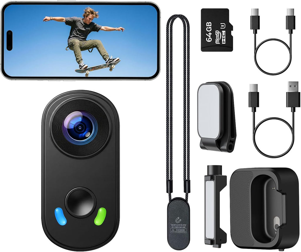 4K Mini Body Camera, Wearable Action Cam with Magnetic Mount, Charging Case, WiFi App Control POV Cam EIS Stabilization, 64GB SD Card, Hands-Free Recording for Vlogging Travel Cycling Motorcycle
