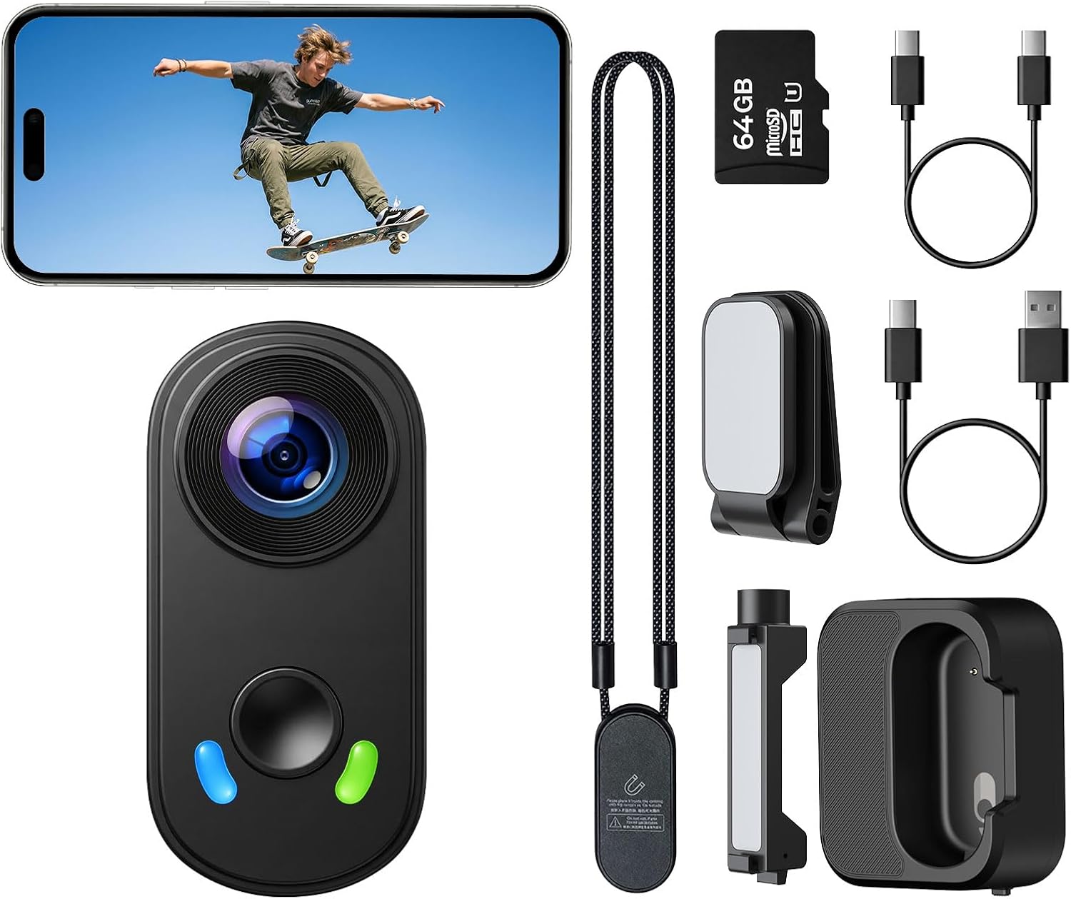 4K Mini Body Camera, Wearable Action Cam with Magnetic Mount, Charging Case, WiFi App Control POV Cam EIS Stabilization, 64GB SD Card, Hands-Free Recording for Vlogging Travel Cycling Motorcycle