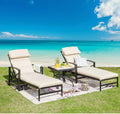 Festival Depot 3 Pieces Patio Outdoor Chaise Lounge Chairs with Cushions Set with Coffee Table Premium Fabric Metal Frame Furniture Garden Bistro Soft Backrest (Khaki)