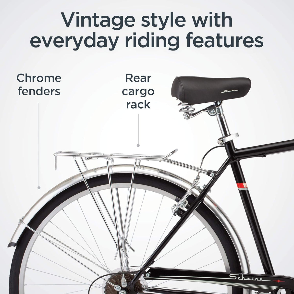 Schwinn Wayfarer Hybrid Bike, 700c Mens and Womens Bike, 7-Speed Hybrid Bicycle, Retro Steel Frame, Front and Rear Linear Pull Brakes, Fenders, Cargo Space, Adult Bicycle