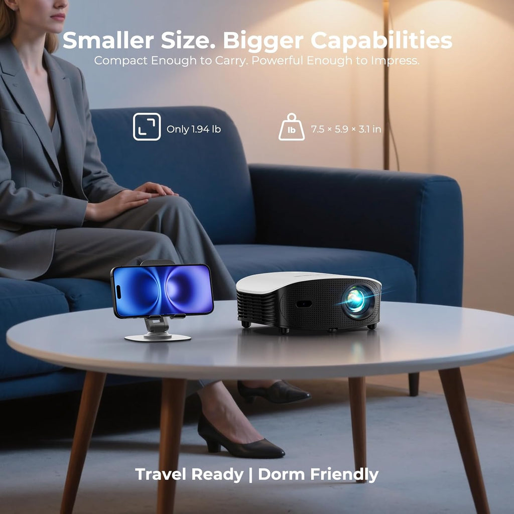 GooDee AI Smart Mini Projector with WiFi and Bluetooth - FHD 4K Support, Compatible with Netflix/YouTube, Auto Focus & Keystone, Dolby Audio Movie Projector for Outdoor Movie Night & Bedroom Theater