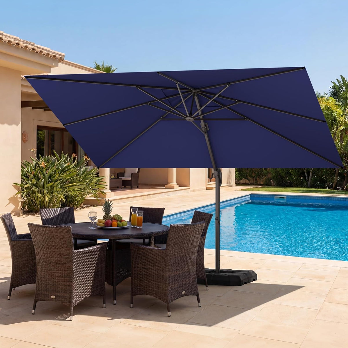 HASLE OUTFITTERS 9x12 FT Patio Cantilever Umbrella with Base, Outdoor Offset Large Rectangular Heavy Duty Umbrellas with 360° Rotation for Pool Garden Deck .Navy