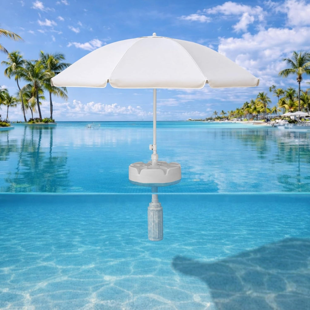 Floating Pool Umbrella with Table, 6 Cup Holders, 7 ft UV 50+ Sun Shade, Stable Water Umbrella for Pool, Lake & Beach, Convertible Beach Table