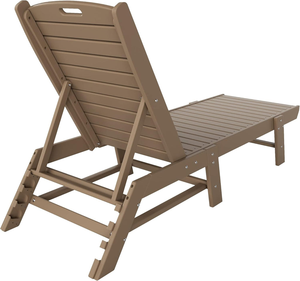 WO Outdoor Lounge Slatted Patio with Lounger Reclining Chaise Lounge with Poly Material 2 PCS Set Chaise HDPE Home Furniture Garden Balcony Pool Hotel Restaurant Resort Porch (Weathered Wood)