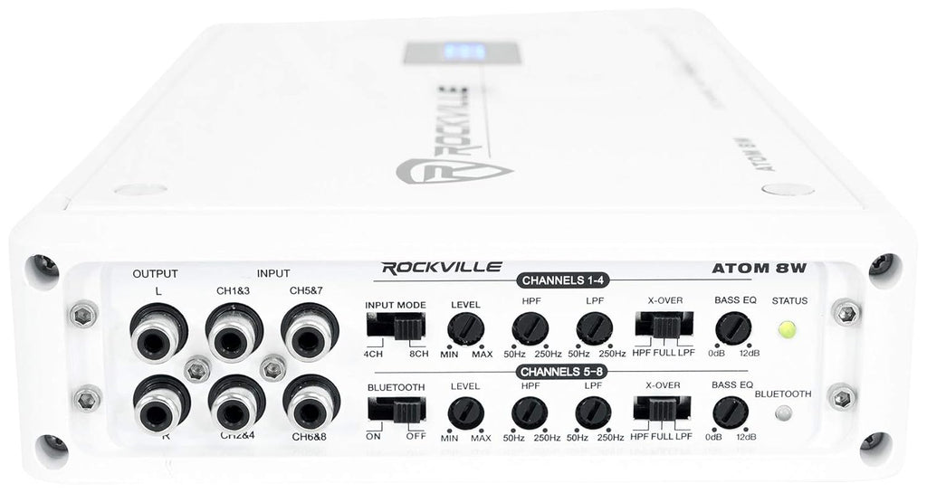 Rockville Atom 8W 3500W Peak 8-Channel Marine Amplifier 4 Ohm, Bluetooth, Marine-Grade Water-Resistant, Compact, for Boat and Marine Audio Systems