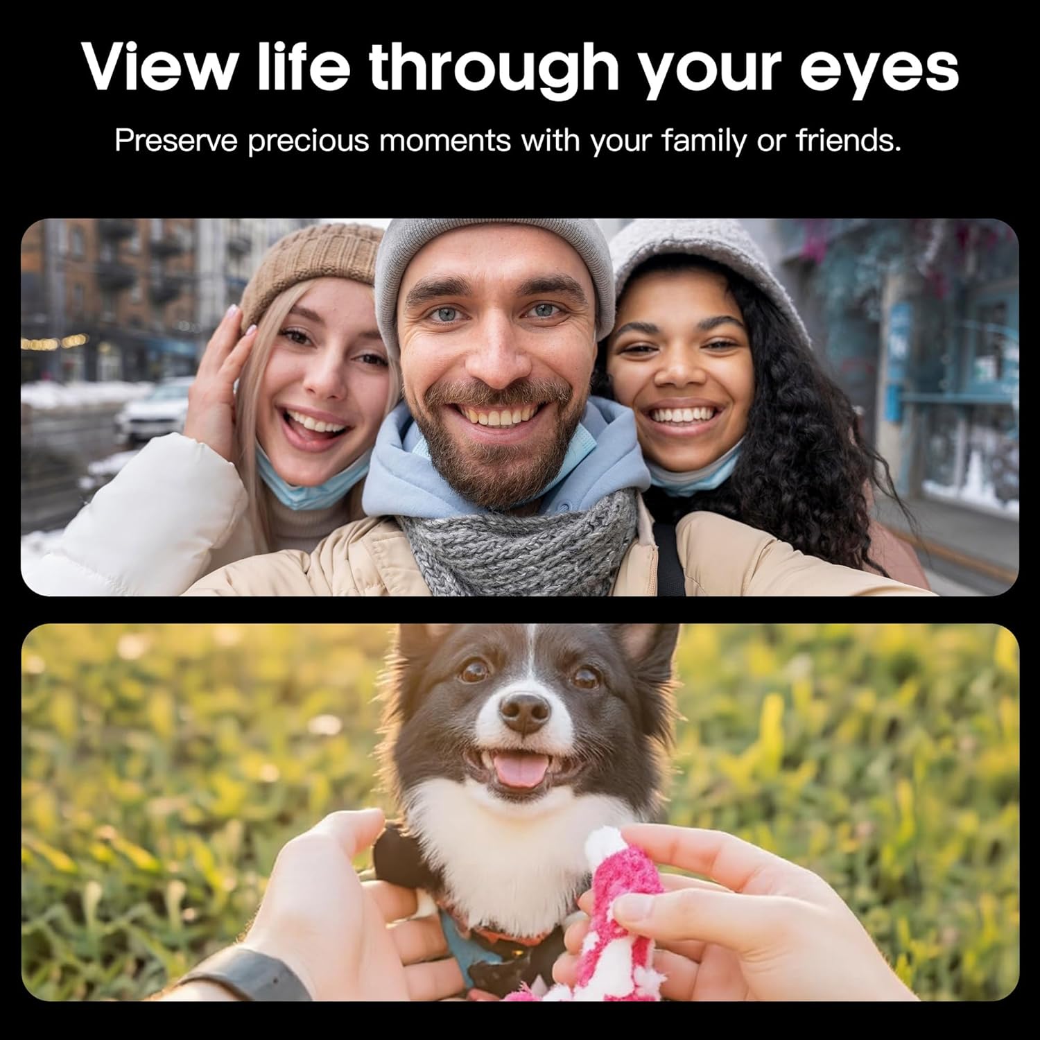 AI Smart Camera Glasses for Men Women, 4K Photography,1080P HD Video Recording,Real-Time Translation, Open-Ear Audio,Voice Assistant, Lightweight (Black Frame-Black Lens)