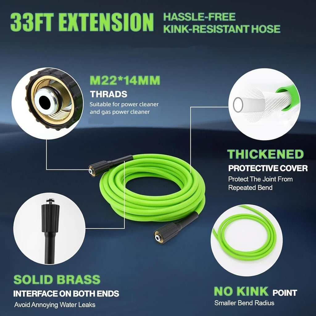 Pressure Cleaner 5000PSI High Power Cleaners with 33ft Pressure Hose, 4 Nozzles and Foam Cannon, for Home, Cars, Fences, Patio (Light Green)