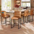 VASAGLE EKHO Collection - Bar Stools Set of 4, Counter Height Stools with Backs, 26.4-Inch Barstools Chairs, Synthetic Leather with Stitching, Mid-Century Modern, Dining Kitchen Island, Caramel Brown