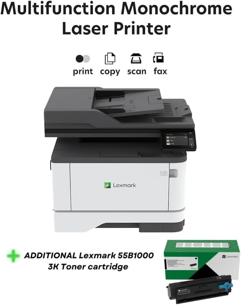 Lexmark MX431adn Laser Multifunction Printer - Monochrome(29S0200) Bundle with Lexmark 55B1000 Black 3K Yield Toner Cartridge