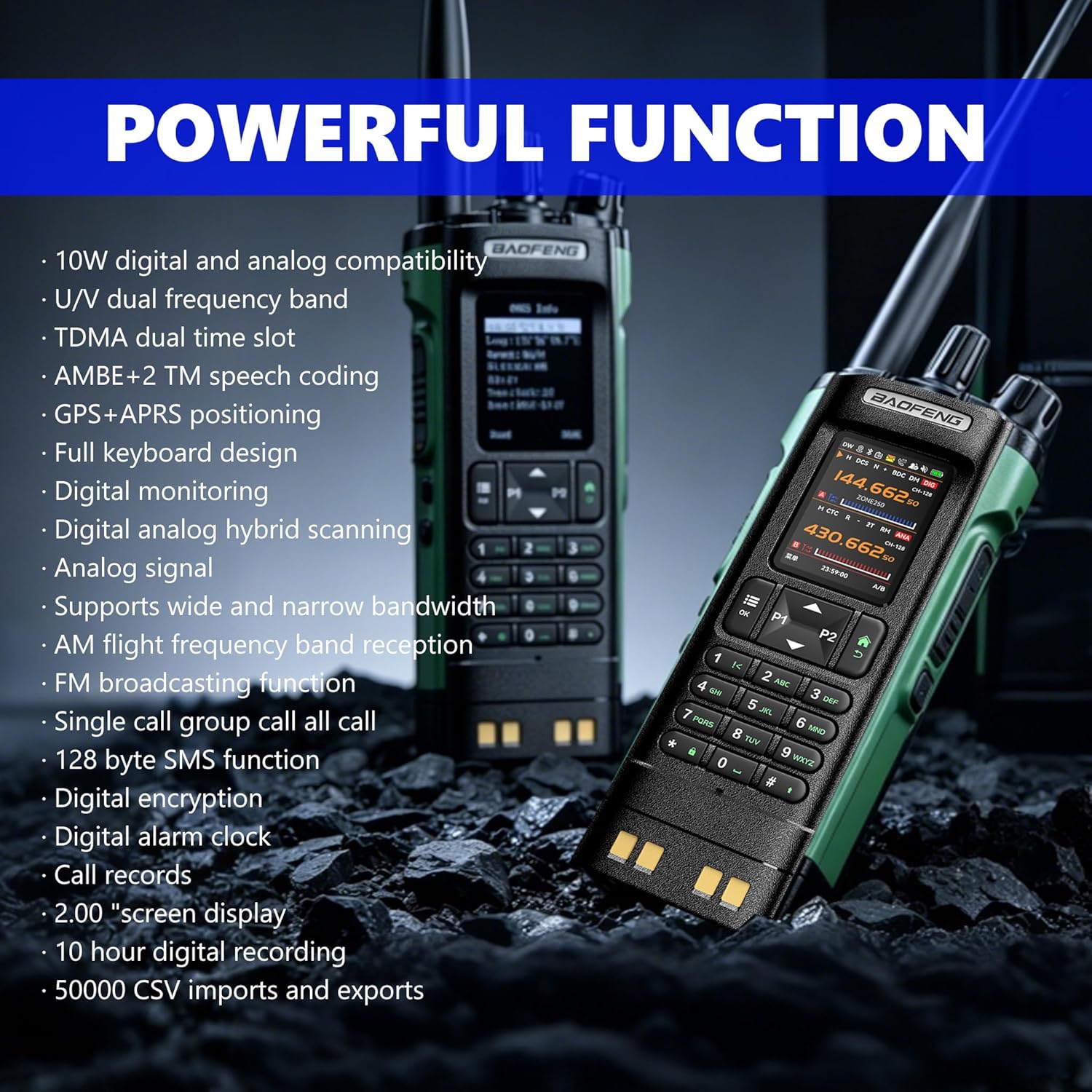 BAOFENG DM32 DMR Radio,DM-32UV Digital Two-Way Radio,Long Range Walkie Talkies,10W Handheld Ham Radio with GPS & APRS,NOAA | Tactical Antenna, MOLLE Bag & Comms Card | Programming & Type-C Charging