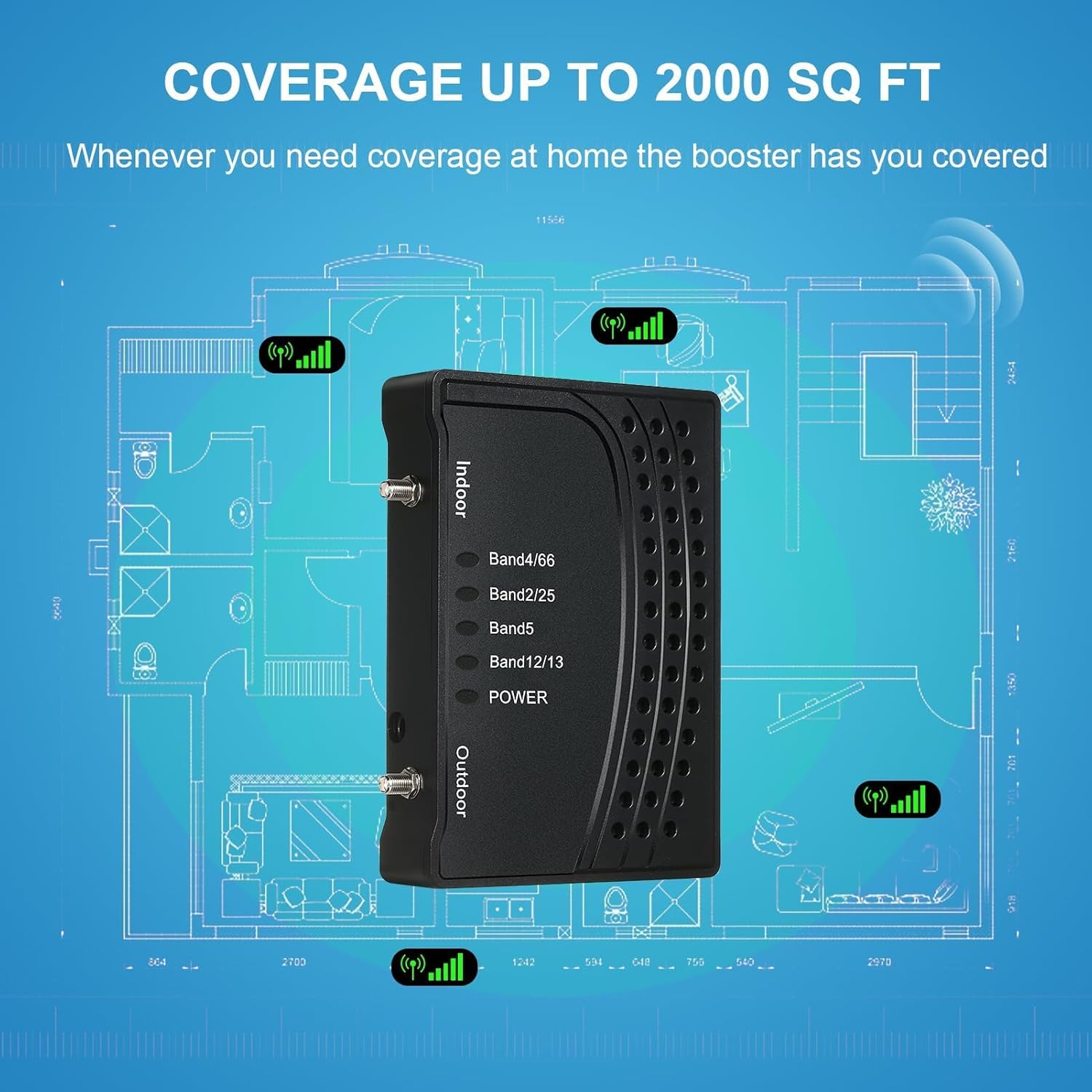 Cell Phone Booster for Home & Office,Up to 2000 sq ft,Cell Phone Signal Booster with Band 66/25/2/4/5/12/13/17,Boost 5G 4G Data for All U.S. Carriers FCC Approved Cell Booster (Dark Black)