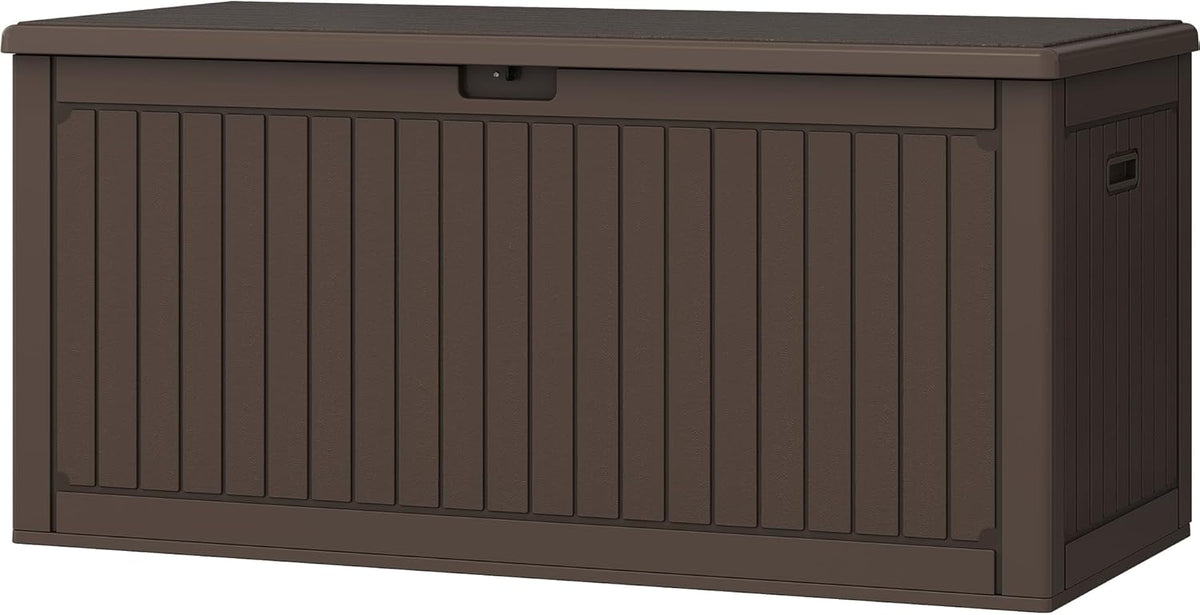 DWVO 320 Gallon Resin Outdoor Storage Box, XXL Double-Wall Waterproof Deck Box with Divider, Doubles as Table or Seating with 1000 lbs Capacity, Lockable (Brown)