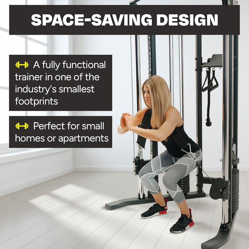 Inspire Fitness FTX Functional Trainer - Compact at Home Workout Machine with Accessories - Space Saving Design - Home Gym Cable Machine and Two 165 lb Weight Stacks