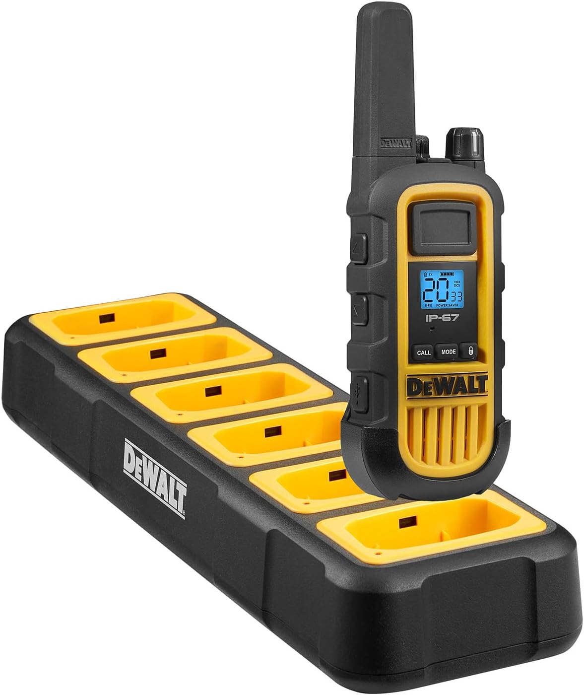 DEWALT DXFRS800 FRS Walkie Talkies, Long Range 2 Way Radio, 2W, IP67 Waterproof, 6 Pack with Gang Charger, DXFRS800-BCH6