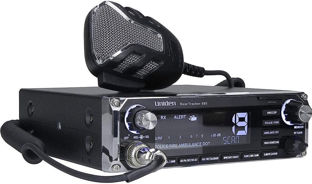 Uniden BEARTRACKER 885 Hybrid Full-Featured CB Radio + Digital TrunkTracking Police/Fire/Ambulance/DOT Scanner w/ BearTracker Warning System Alerts, 40-channel CB, 4-Watts power, 7-color display.