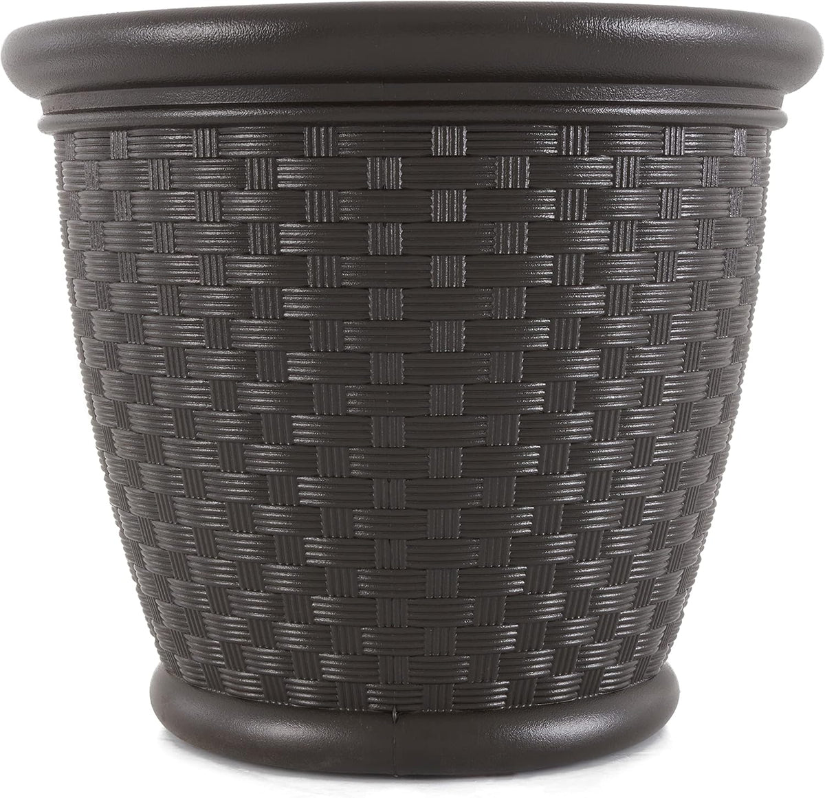 Suncast 4 Pack Sonora 18 Inch Lightweight Durable Plastic Wicker Decorative Flower Planter Pot for Yard, Garden, Indoor or Outdoor Use, Brown