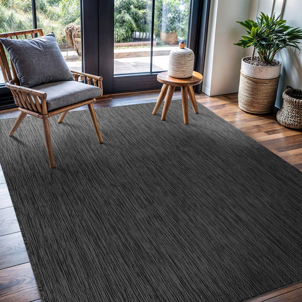 CAMILSON Outdoor Rug 8x10 Modern Area Rugs for Indoor and Outdoor Patios and Porches - Waterproof, Washable, Non-Shedding, Easy-to-Clean Outside Carpet (8 x 10, Solid - Dark Gray)
