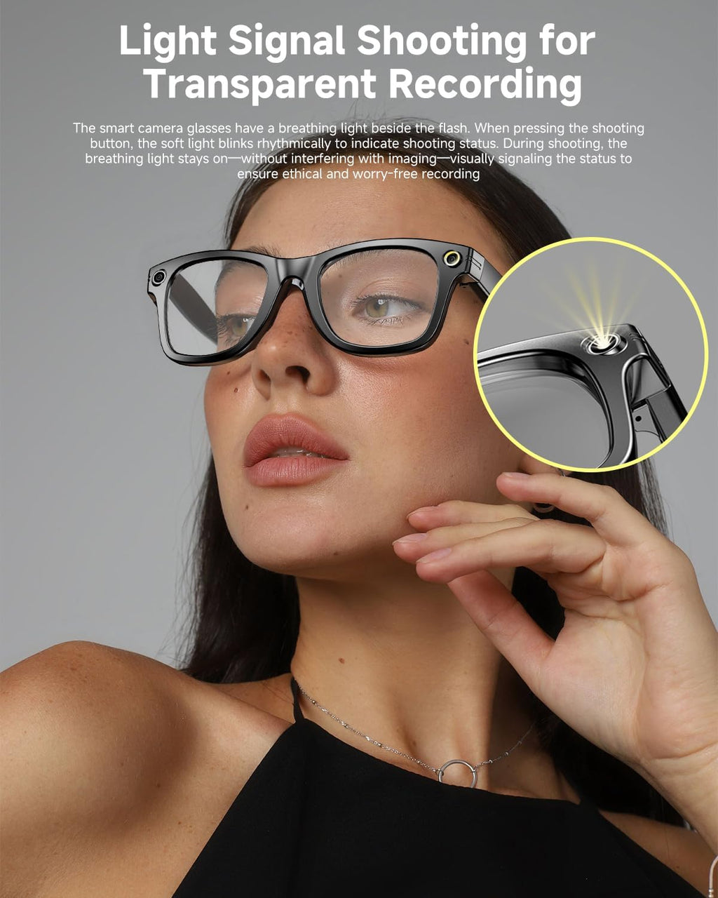 AI Smart Glasses with Camera 4K,Bluetooth AI Glasses for Men Women,Support Live Feed,AI Voice Control,160+ Language Translate, Chat GPT, WiFi, 290mAh Blue Light Glasses（Black）