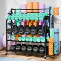 Dumbbell Rack Weight Stand - Adjustable Weight Rack for Dumbbells, Home Gym Storage Rack for Yoga Mat Foam Roller Kettlebells, Workout Equipment Storage Organizer With Wheels