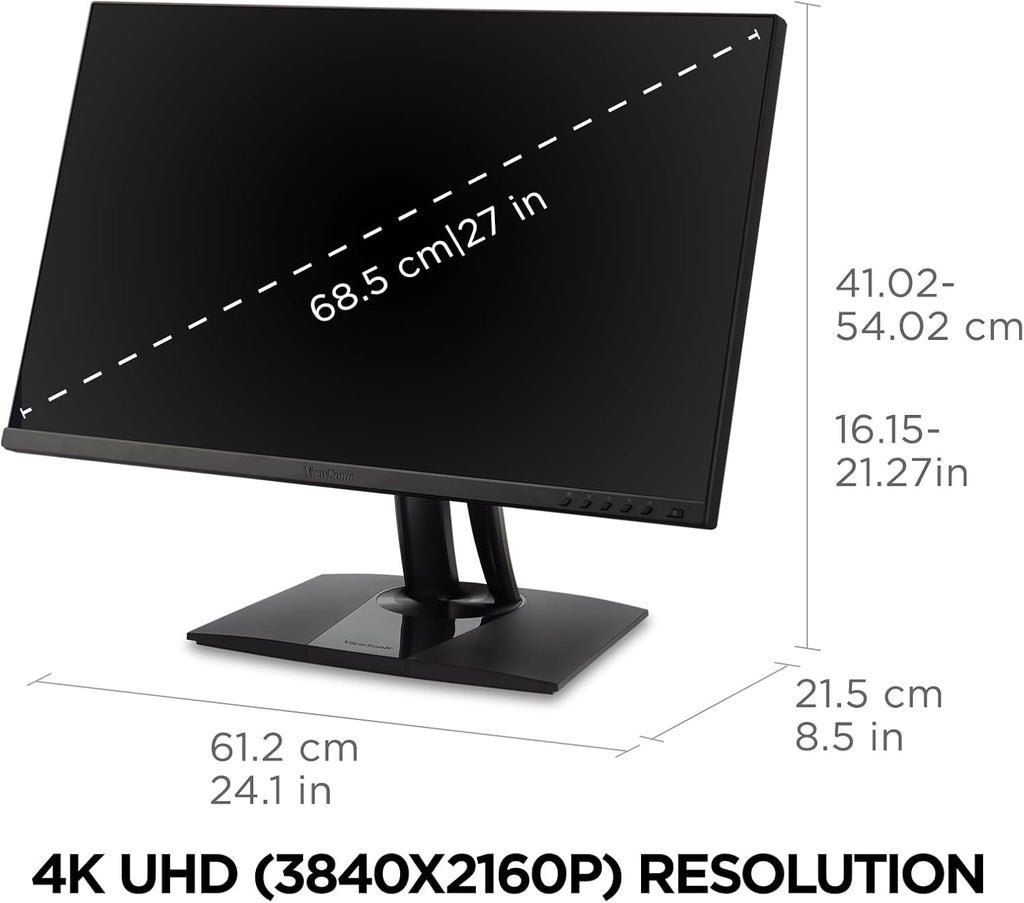 ViewSonic VP275-4K 27 Inch IPS 4K UHD Monitor Designed for Surface, 60W USB C, HDMI and DisplayPort (Renewed)