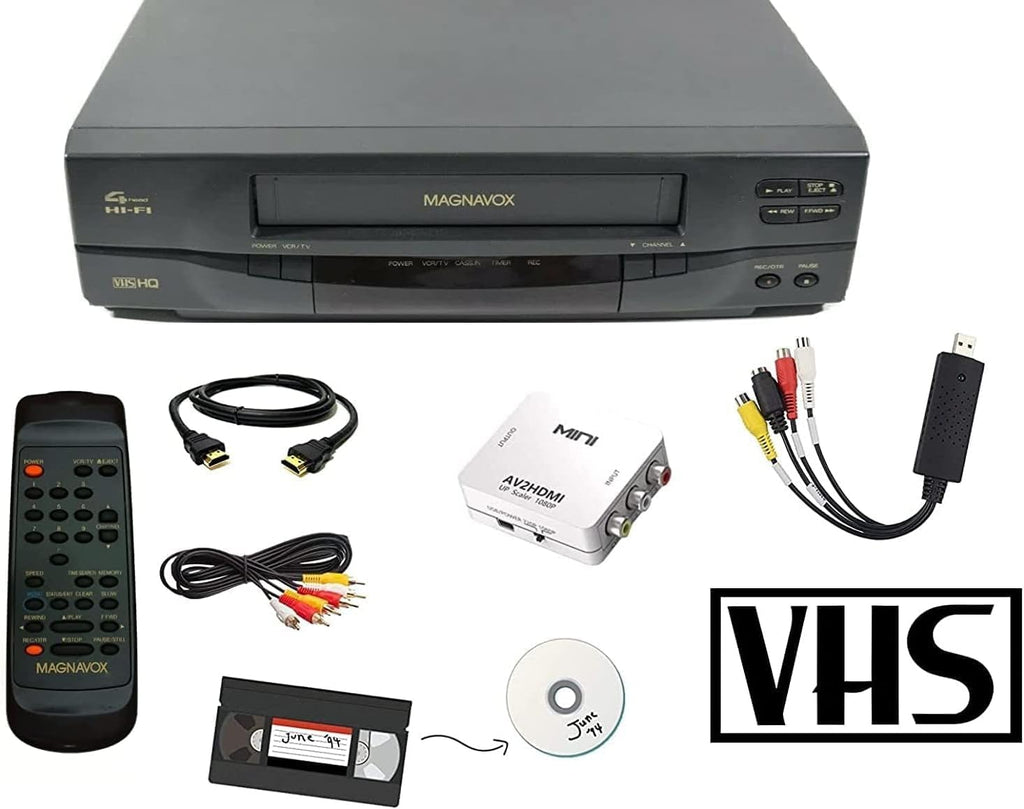 MAGNAVOX VCR Video Cassette Player with Remote, USB Adapter, HDMI Converter (Renewed)