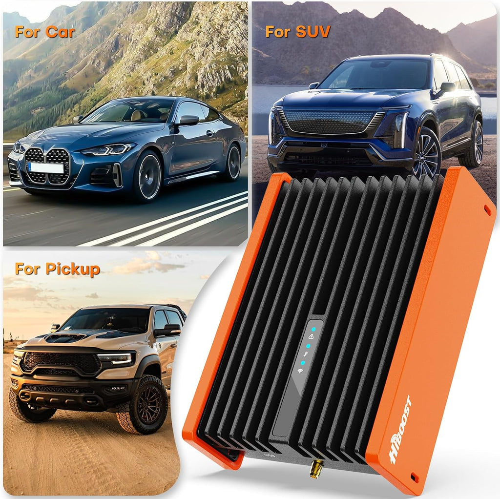 HiBoost Cell Phone Booster for Car and SUV Pickup, Signal Booster 5G & 4G LTE for All U.S. Carriers Verizon, AT&T, T-Mobile, with Enhanced Magnetic Roof Antenna | FCC Approved