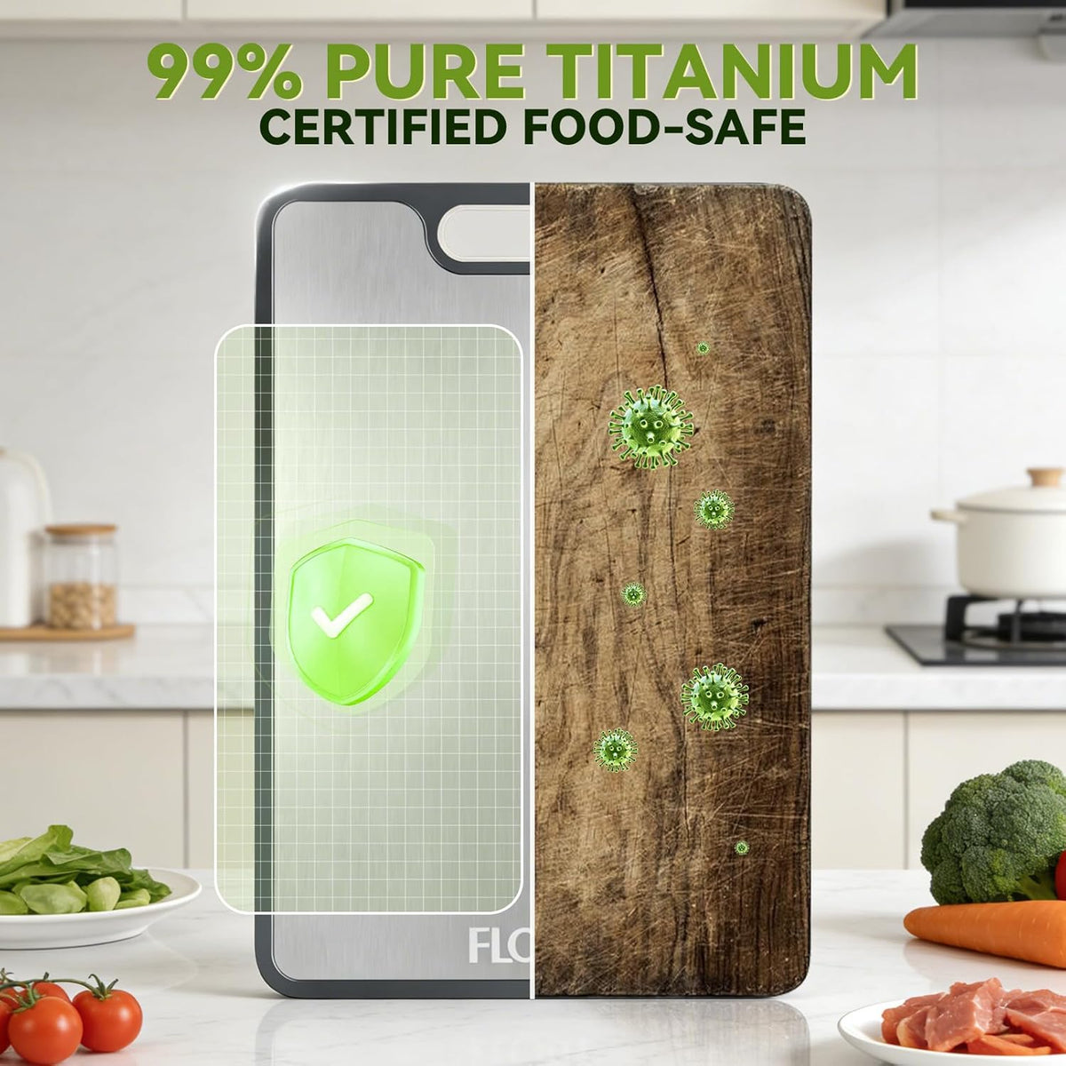 R FLORY Titanium Cutting Board for Kitchen Set of 3, 2-in-1 Double-Sided Chopping Board, Titanium/PP Large Cutting Boards, 18”x12”,(S+M+L)