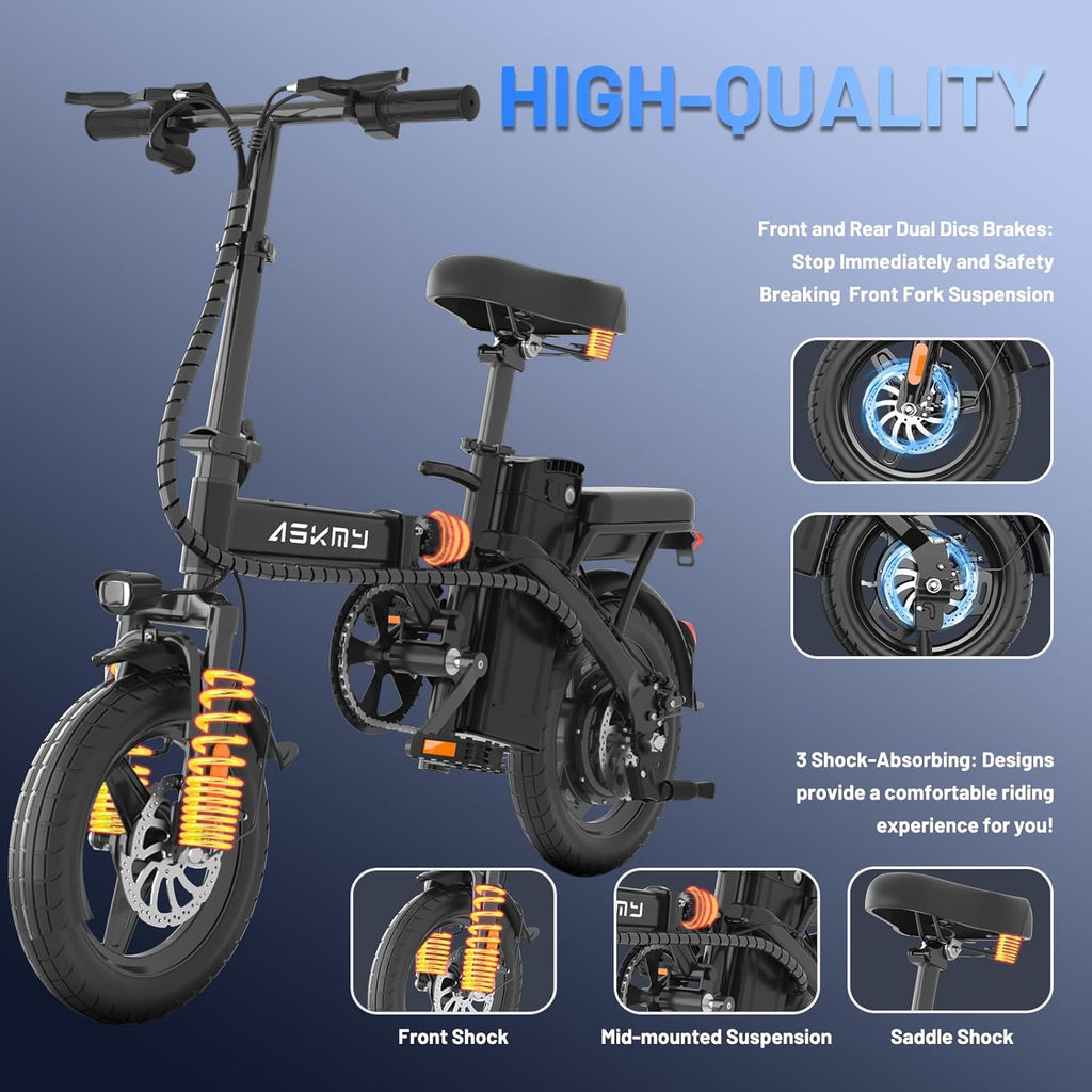 Foldable Electric Bike for Adults and Teens, 740W Peak Motor Ebike with 48V 10AH/20AH Removable Battery, 30-60 Miles PAS Range, 14" Folding Mini E-Bike, 20MPH Electric Bicycle for Daily Commuting