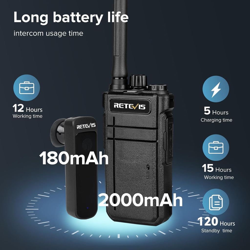 Retevis RB37 Bluetooth Walkie Talkies with 6-Way Charger,Wireless Two Way Radio with Earpiece,Flashlight,2000mAh for 21-Hours,Type-C,Business 2 Way Radios for Security Hospital Retail Church(6 Pack)
